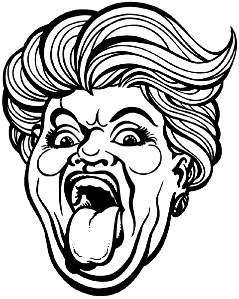 Angry woman with tongue out vinyl sticker. Customize on line. People 069-0395